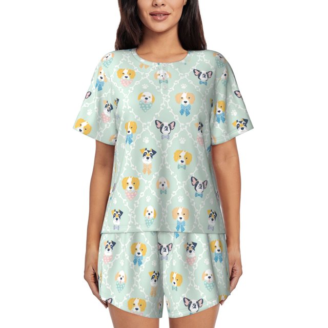 Fotbe Different Breeds of Dogs Conjunto de Pijama Estampado para Mujer, 2 Piezas, Ropa de Dormir con Camiseta de Manga Corta y Shorts Suaves-4X-Large
