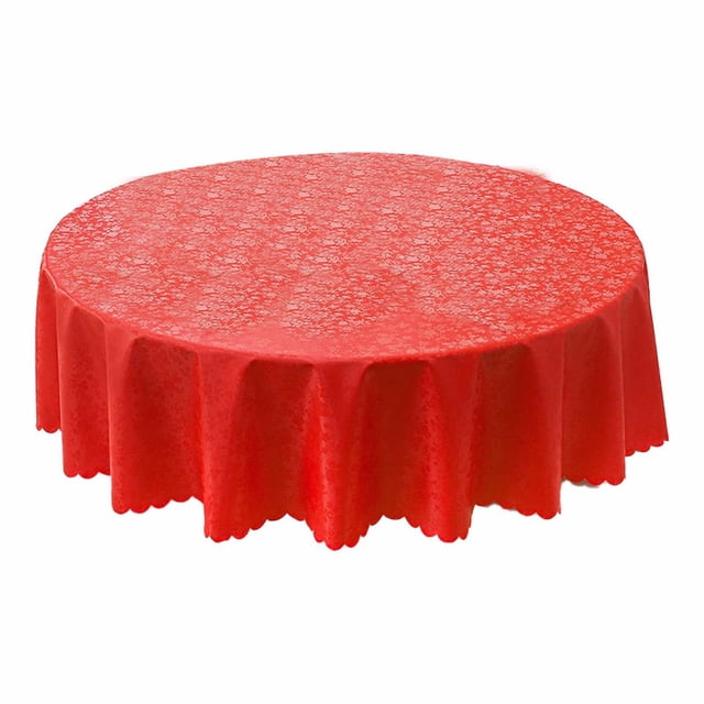 Clearance! DecorUhome Heavy Duty Vinyl Tablecloth Round Table Cloth Wipeable Floral Dining Table Cover Brown