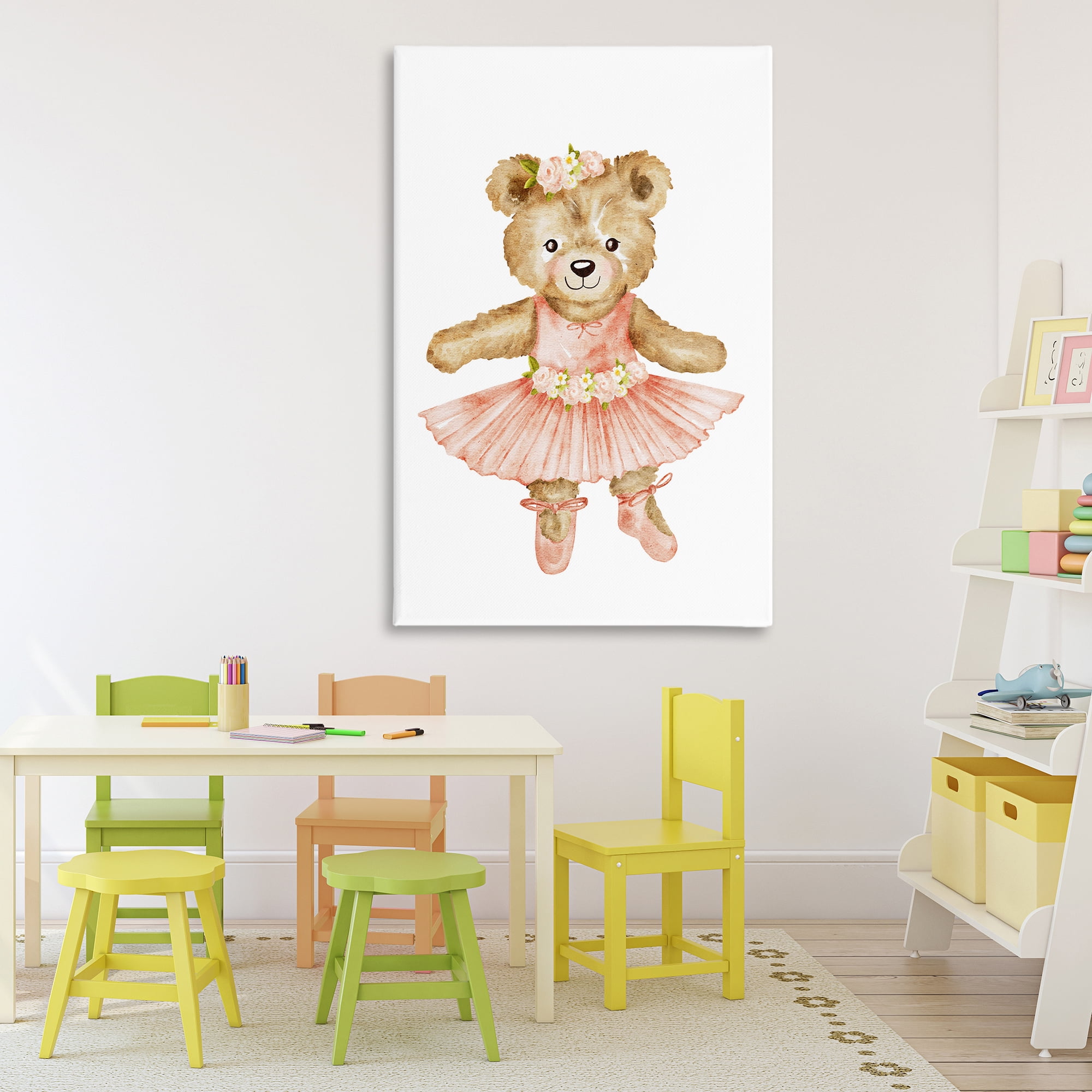 Floral Ballerina Teddy Bear Canvas Wall Art, design by Amy Hall
