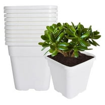 Plastic Plant Pots 5 Gallon - 10 Pack Square Planters with Drainage Holes for Indoor & Outdoor Use, White Nursery Pots for Flowers, Herbs, Vegetables