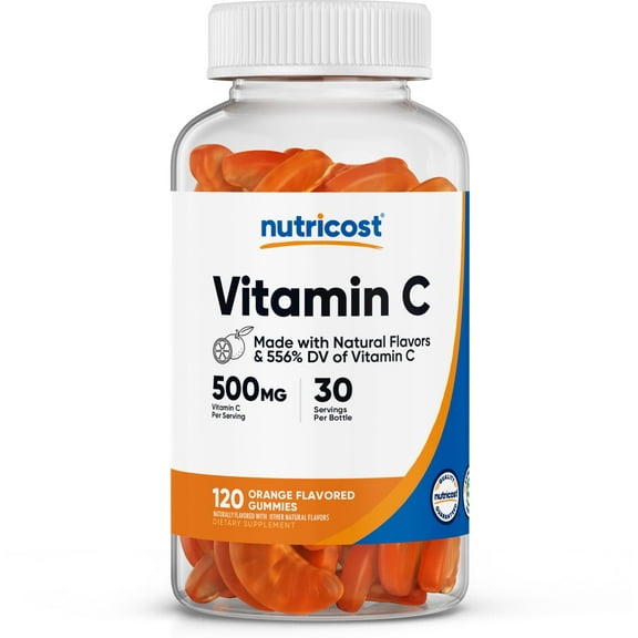 Nutircost Vitamin C Gummies (500mg) 120 Gummies - Made With Natural Flavors & 556% DV of Vitamin C, Vegan, GMO-Free, Gluten-Free, 30 Servings