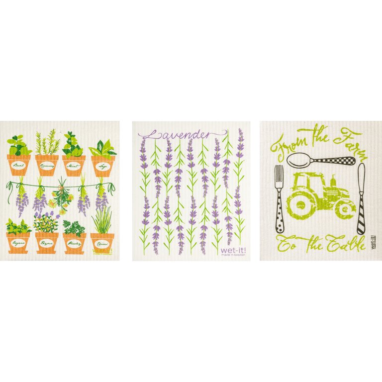 Swedish Sponge Dish Cloth Set - 3 Fresh Herbs