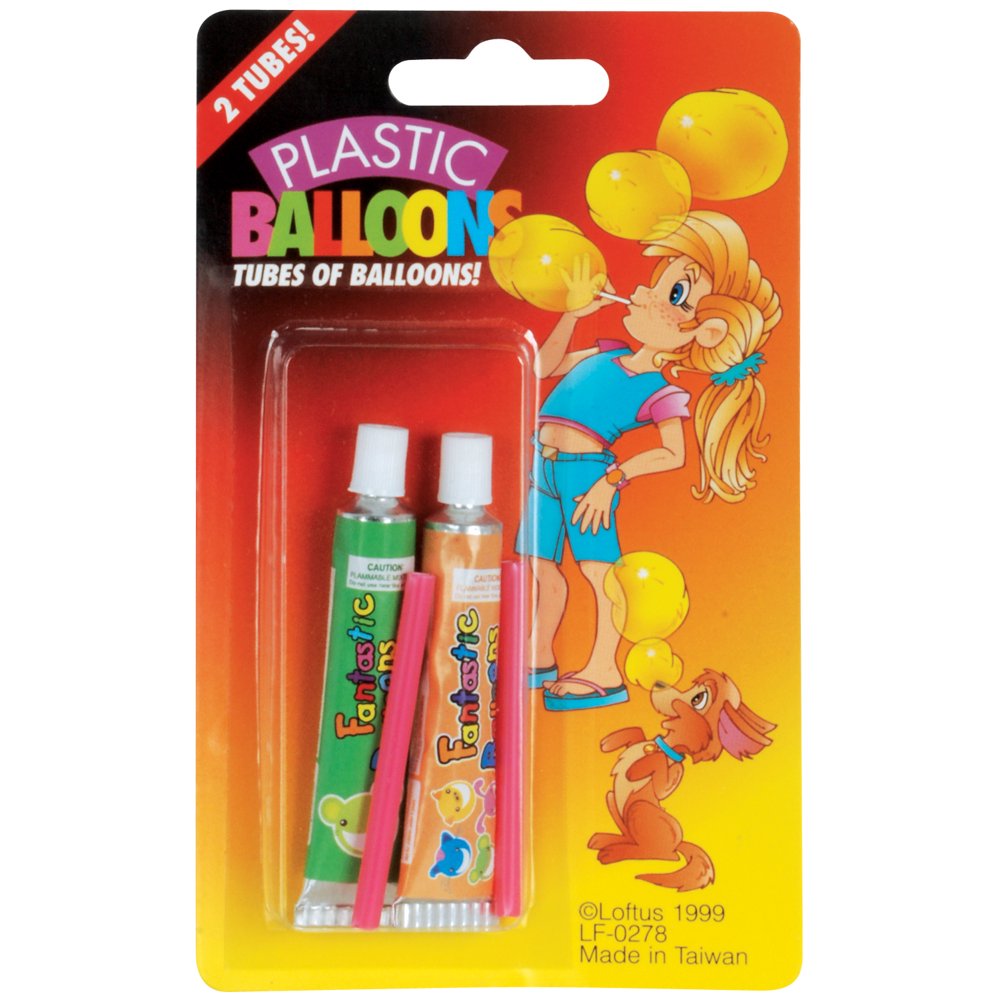 Loftus Plastic Tube Balloons 4pc 2" Novelty Toy, Assorted Colors