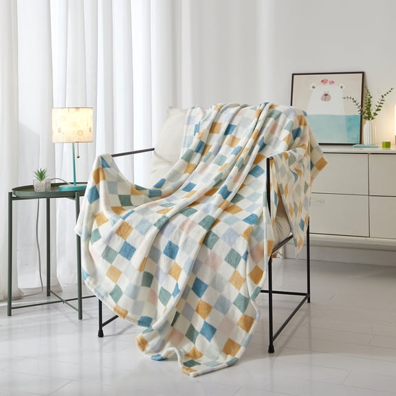 Mainstays Cozy Plush Throw Blanke, Multi Color Checkered 50" x 60" All Ages