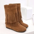 thumbnail image 5 of iopqo women's ankle boots fringed boots women fashion increased flat bottom wedges short boots suede boots tassel boots women's fashion yellow 43, 5 of 6