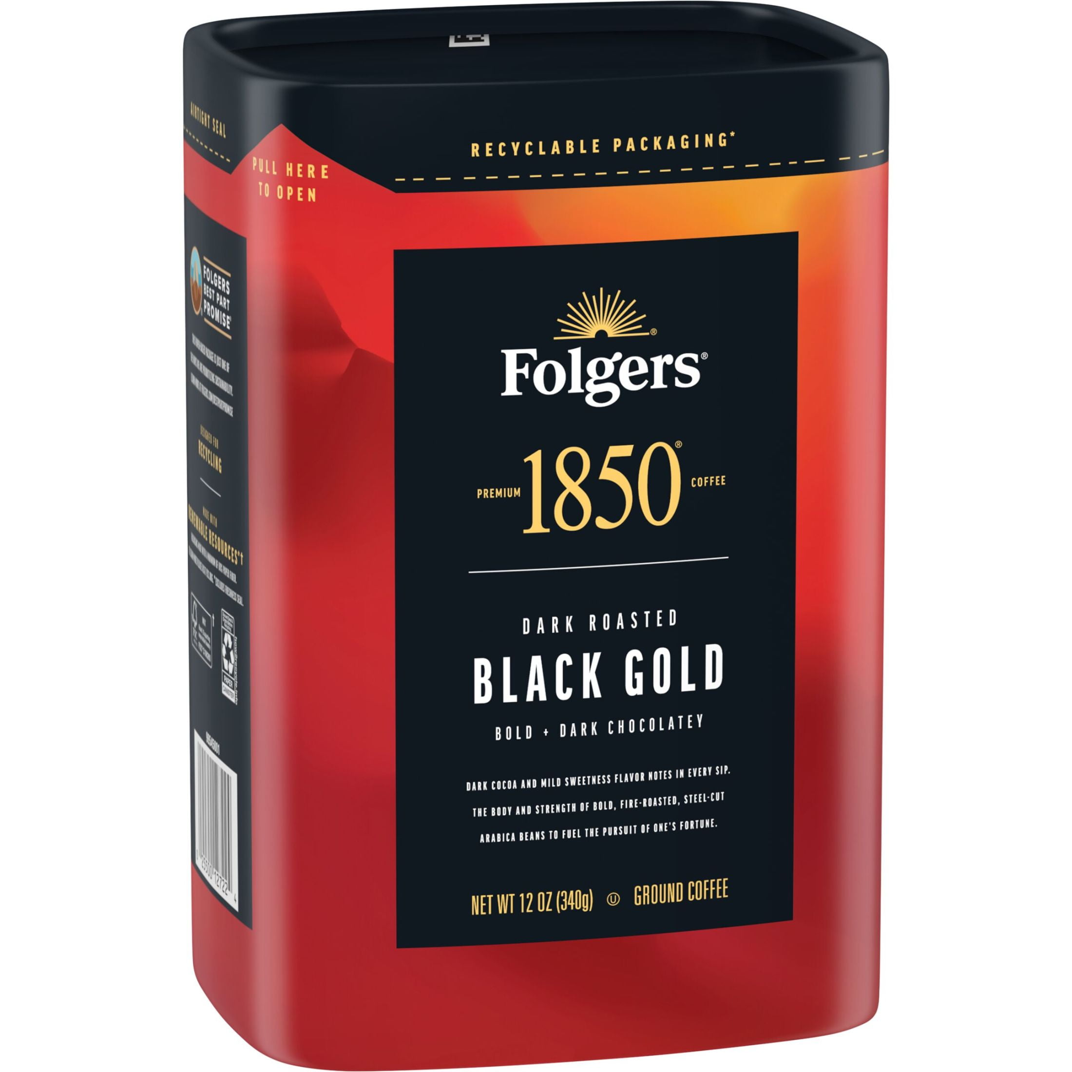 Folgers 1850 Black Gold Dark Roast Coffee, 12 oz Recyclable Canister