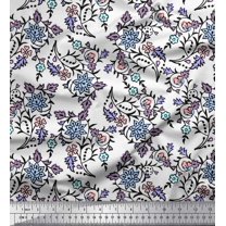 Soimoi Moss Georgette Fabric Leaves & Floral Block Print Fabric by The Yard 42 Inch Wide