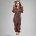 thumbnail image 1 of Girls Fleece Zip Up Jumpsuits Kids Hooded Rompers Costume Winter Clothes 5 14 Years Brown, 1 of 6