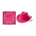 thumbnail image 3 of Sombrero de vaquero de ala ancha con bandana, accesorios para el sol, sombreros de vaquera para adultos Rosa oscuro, 3 of 9