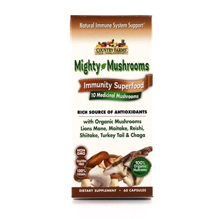 Super Tremella Mushroom (Country Farms Mighty Mushrooms Dietary Supplement, Immunity Superfood, Organic Mushrooms, 60)