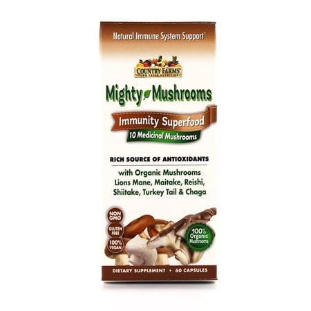 Country Farms Mighty Mushrooms Dietary Supplement, Immunity Superfood, Organic Mushrooms, 60