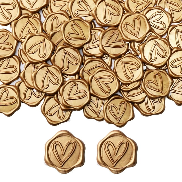 Pegatinas con sello de cera Yoption Heart, oro envejecido, paquete de 50
