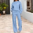 thumbnail image 2 of Unir Women Solid Loungewear 2 Piece Set, Crew Neck Loose Sweatshirt & Elastic Drawstring Wide Leg Pants Relaxed Home Wear True To Size, 2 of 7