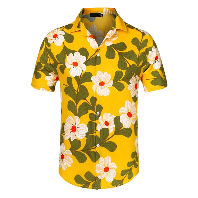 INSPIRE CHIC Men's Short Sleeve Button Front Beach Hawaiian Shirt