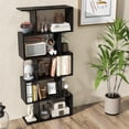 thumbnail image 2 of Topbuy 5-Tier Geometric Bookshelf Wooden Decorative Display Shelf w/Large Capacity Freestanding S-shaped Bookcase Black, 2 of 6