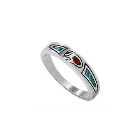 - Gem Avenue 925 Sterling Silver Turquoise with Coral Paw Ring Gemstone Inlay Southwestern Style