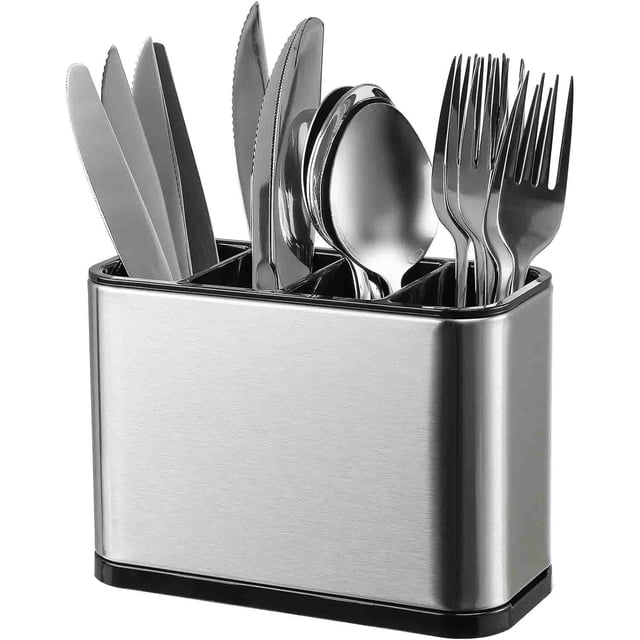Organizador de Cubiertos, Estante para Cubiertos de Acero Inoxidable, Caja de Almacenamiento de Cubiertos, Escurridor de Cubiertos, 4 Compartimentos