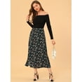 thumbnail image 3 of Unique Bargains Women's Floral Print Button Decor A-Line High Waist Slit Maxi Skirt, 3 of 6