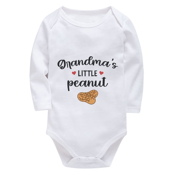 Grandma's Little Peanut Newborn Funny Onesie Long Sleeve Neutral Coming Home Outfit Newborn White Boys Rompers 3-6 Months