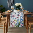 thumbnail image 2 of Blue Spring Floral Table Runner - 60 Inch Long, Kitchen Dining Table Runner Dresser Scarves, Pink Flowers Butterfly Wooden Watercolor Farmhouse Decor for Coffee Tables Wedding Party Banquet, 2 of 8
