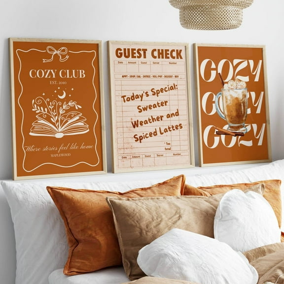 Luvia Autumn Art Set of 3, Warm Fall Prints, Guest Check print, Cozy Autumn Print Wall Decor Set 3 Prints 8x12 UNFRAMED