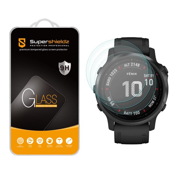 (3 Pack) Supershieldz Designed for Garmin Fenix 6S/ Fenix 6S Pro/ Fenix 6S Sapphire/ Fenix 6S Pro Solar Tempered Glass Screen Protector, Anti Scratch, Bubble Free