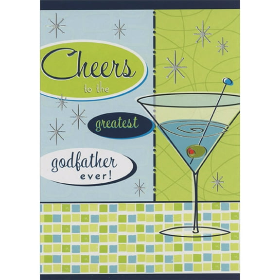 Designer Greetings Cheers to the Greatest Godfather Ever: Martini on Green and Blue Squares Humorous / Funny Father's Day Card for Godfather