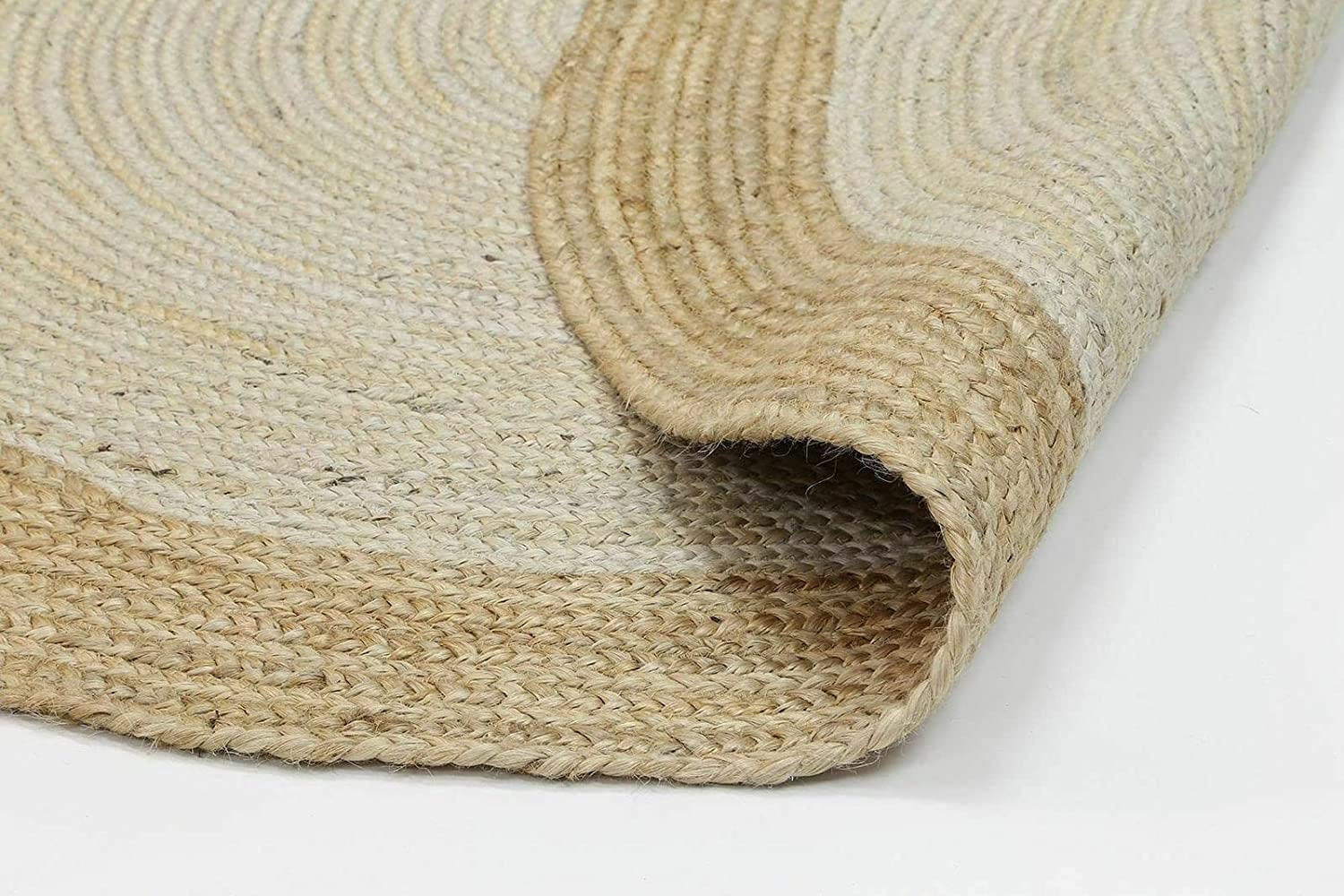 Avgari Creation Handmade Natural Jute Rug Round Area Rug Rug for Home Decor (11 Feet Round (132x132 Inches), White + Beige Border)
