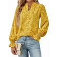 thumbnail image 3 of Womens V Neck Floral Long Sleeve Tops Summer Casual Loose Puff Sleeve Chiffon Boho Blouse T Shirts Yellow XXL, 3 of 6