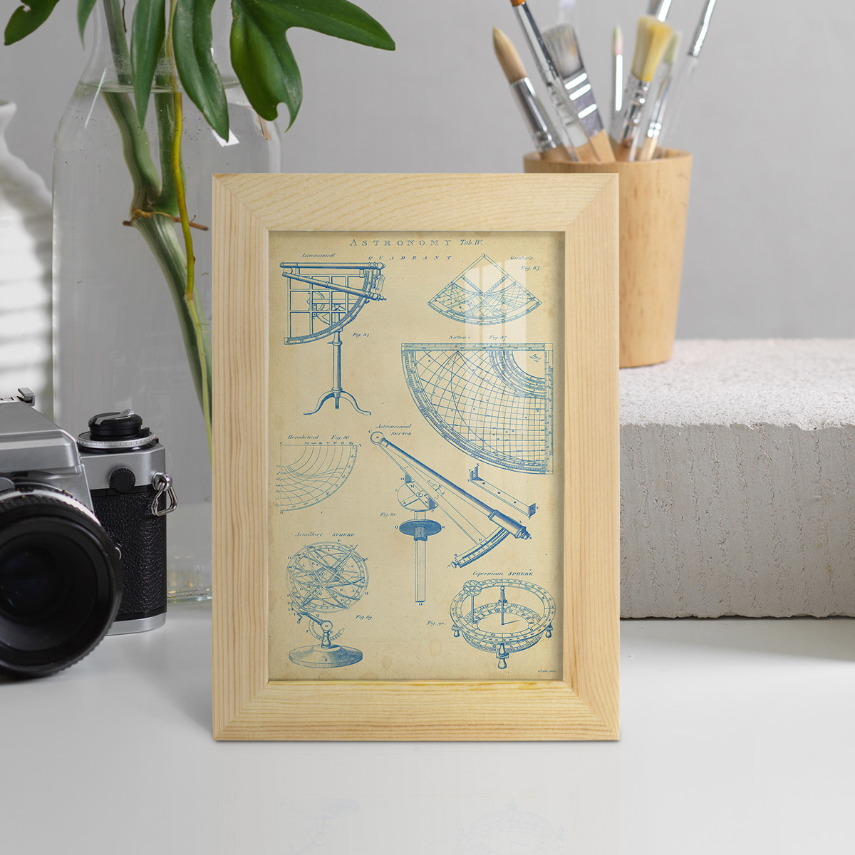 Vintage Astronomy I -Framed Print w/glass-Natural Wood