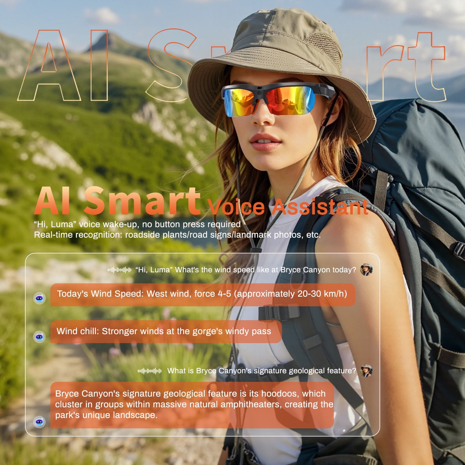 AI Smart Sports Glasses – 20MP Camera, EIS Video, Open-Ear Audio, Real-Time Translation, Photochromic UV400 Lenses for Cycling & Hiking, Red
