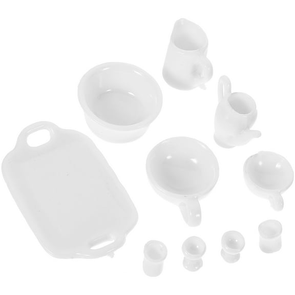 ifundom 1 Set Doll House Miniature Accessory Doll House Kitchen Tableware Plastic Mini Plate Dishes Cups Bowl Set