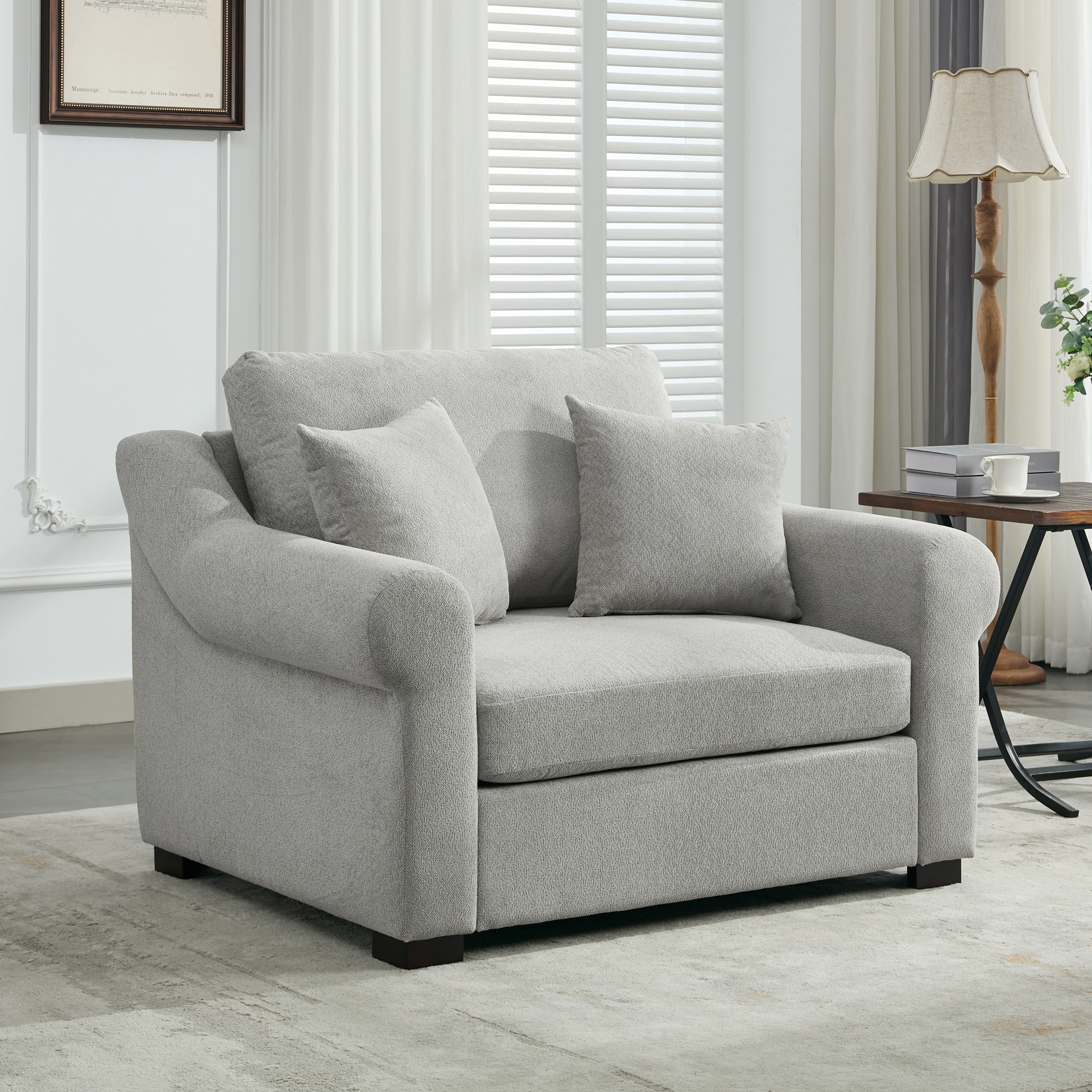 Euroco Modern Chenille Oversized Armchair, Chair and a Half, Single Sofa for Bedroom, Living Room,44.5" Wide, Light Grey