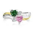 thumbnail image 2 of Gem Stone King 925 Silver and 10K Yellow Gold Green Nano Emerald and Pink Moissanite and White Lab Grown Diamond Ring for Women (1.02 Cttw, May Birthstone, Heart Shape 5MM, Size 5), 2 of 5