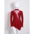 thumbnail image 3 of Raenseen Kids Girls Ballet Dance Dress Shiny Long Sleeve Stretchy Skirted Leotard Lyrical Dance Figure Skating Dress Burgundy 8, 3 of 7