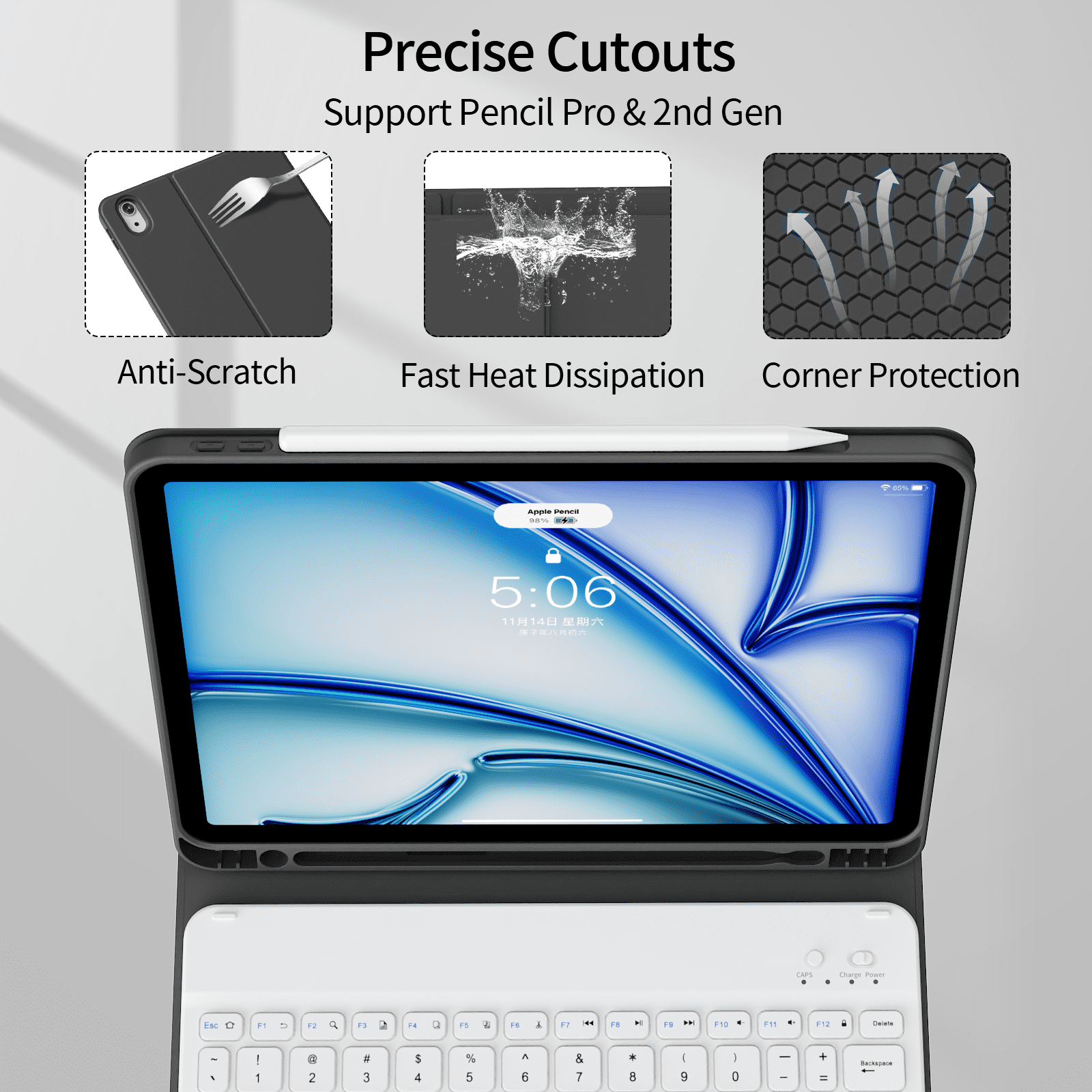 KVTVOU Keyboard Case for iPad Air 11 inch M2/M3 (2024/2025), iPad Air 5th/4th Generation (2022/2020) 10.9 inch, Detachable Wireless Bluetooth Keyboard, Stand Folio Cover with Pencil Holder,Black