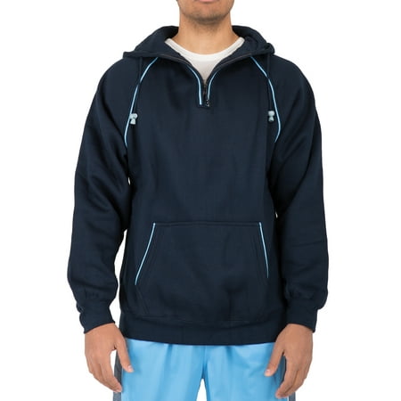 Hoody Mens Casual Sweatshirts - Vibes Mens Raglan Sleeve Pull Over Navy Fleece Hoody Sweatshirt Half Zip Piping Trim