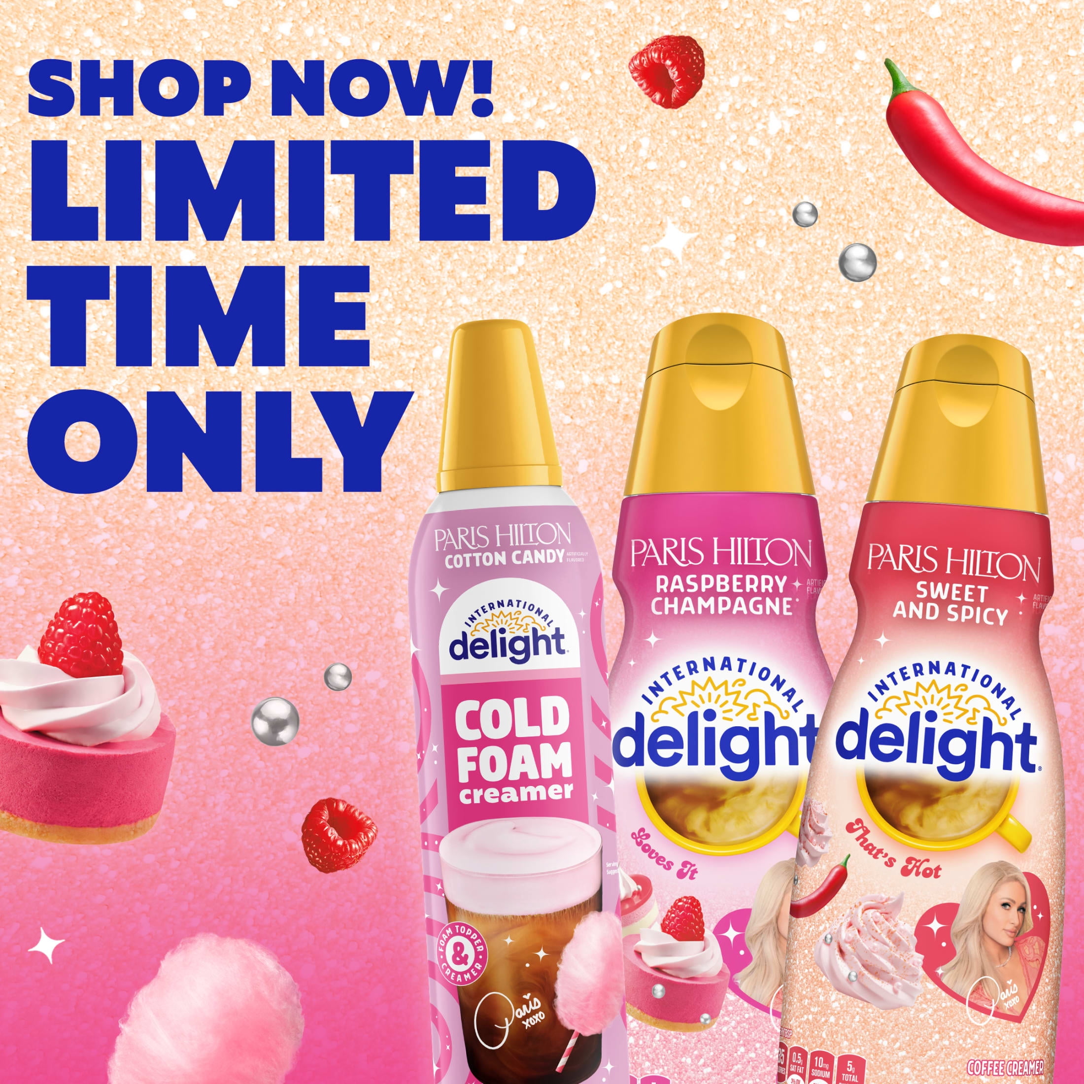 International Delight Paris Hilton Raspberry Champagne Coffee Creamer Bottle, 32 fl oz