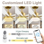 52 Inch Smart Ceiling Fan with LED Lights Remote,Quite DC Motor,Voice Control via Alexa Google WIFI Phone,Outdoor Indoor Modern Ceiling Fans,Dimmable,for Bedroom Patio Porch,Gold and White Black