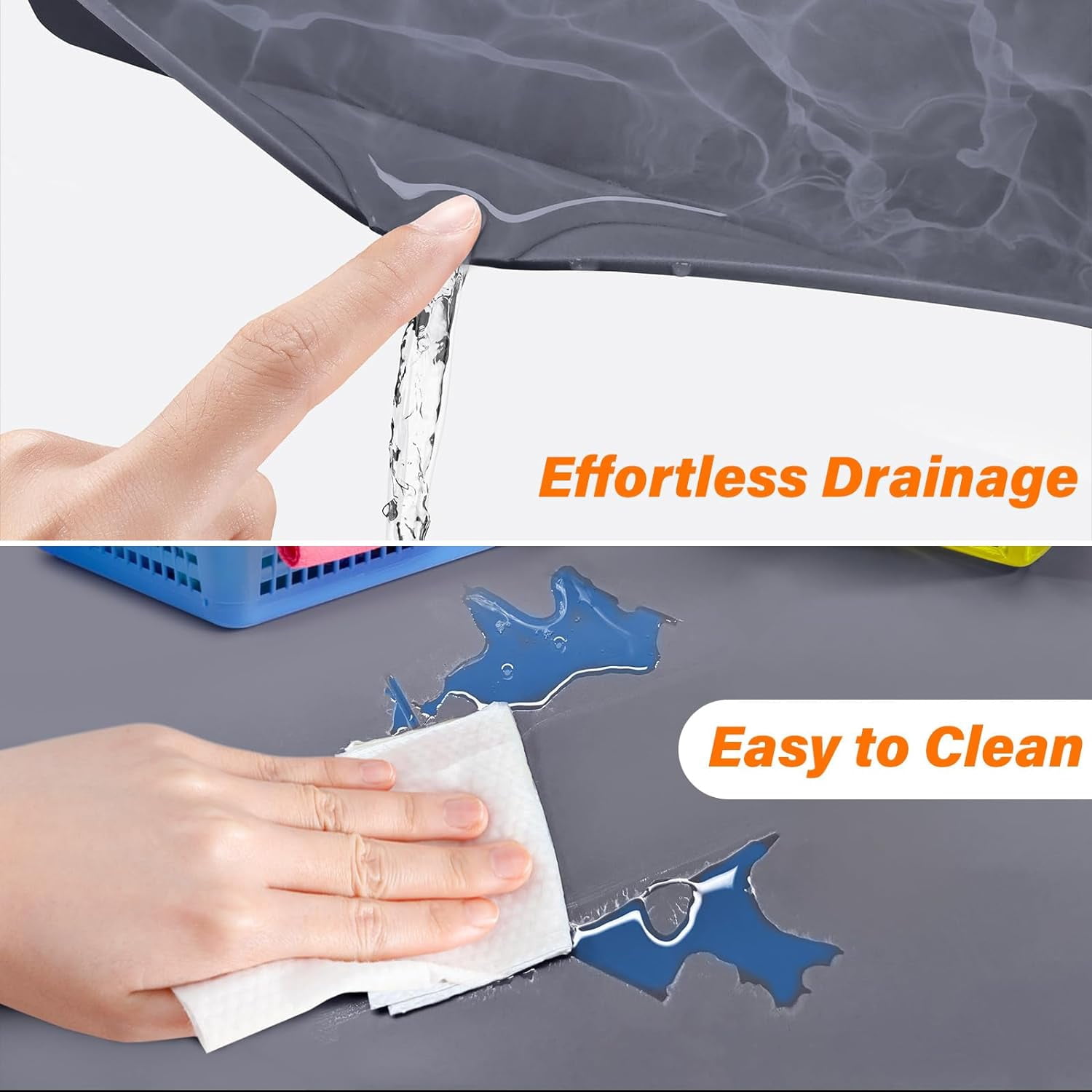 RGHJAR-Waterproof Under Sink Mat 34" x 22" Shelf Liner for Kitchen and Bathroom, Cabinet Protector, Organizers and Storage, Flexible Silicone Drip Tray