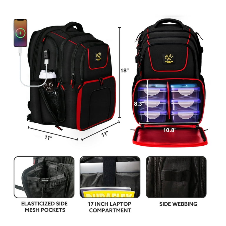 519 Fitness Meal Prep Backpack, Insulated Bodybuilding Lunch Rucksack with  Computer Compartment and 6 Meal Containers for Men and Women to