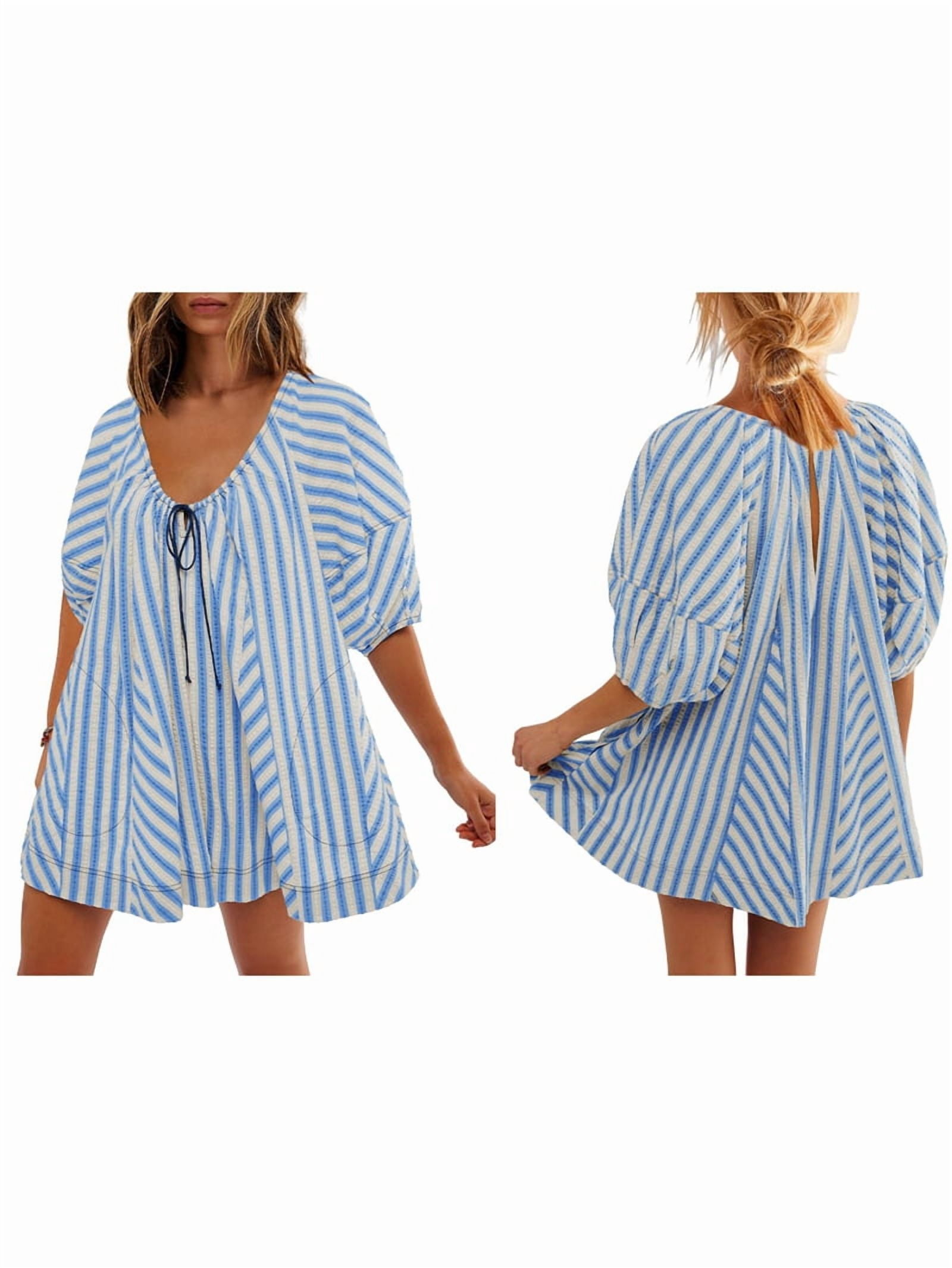 Womens Oversized Striped Romper Dress Shorts Jumpsuit Beach Vacation Clothes with Pockets