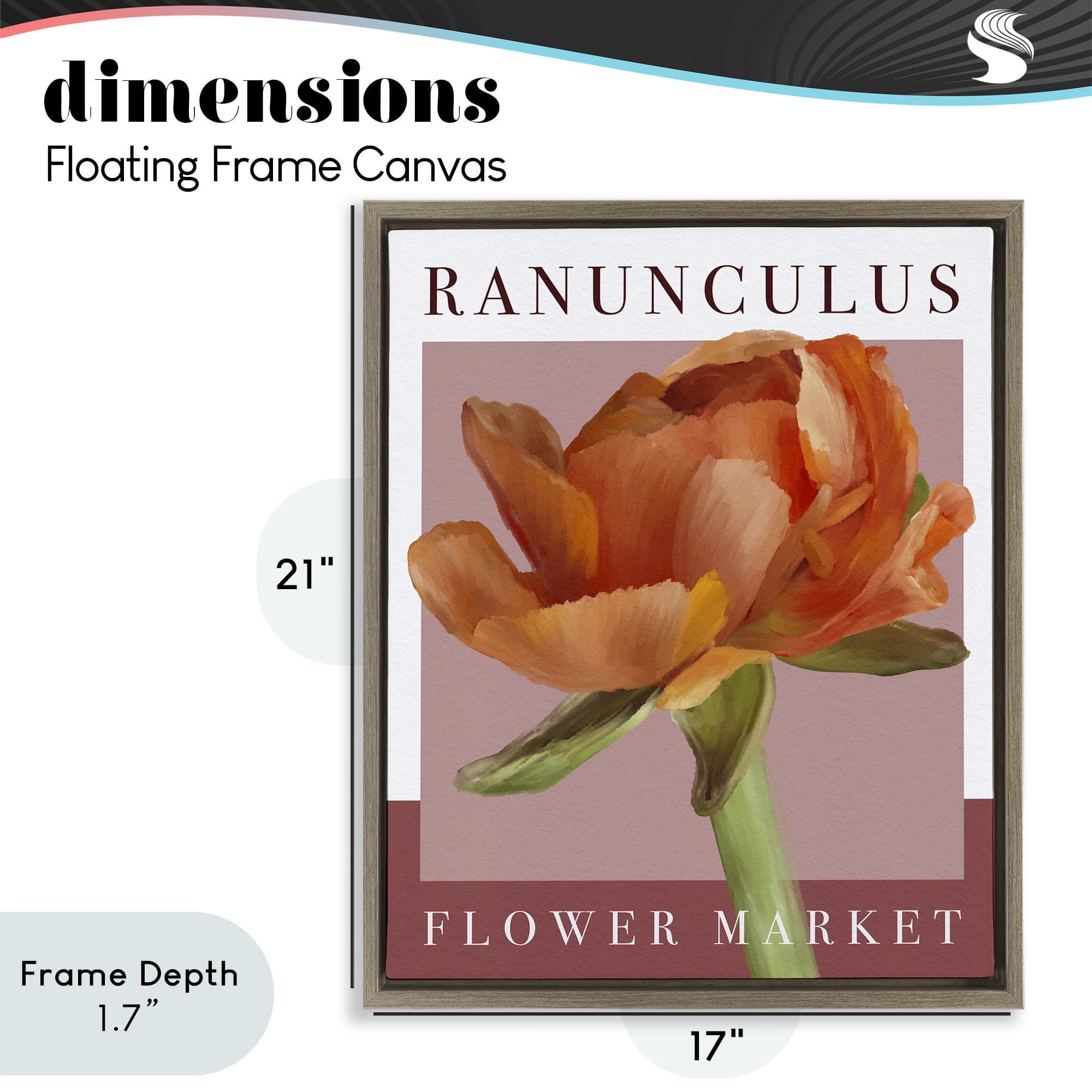Stupell Industries Ranunculus Flower Market Brown Framed Floater Canvas Wall Art, design by Jennifer Stith