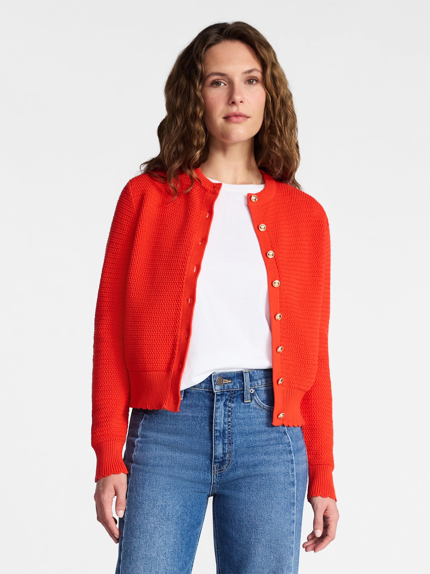 Time and Tru Women's Textured Knit Cardigan Sweater with Long Sleeves, Sizes, XS-XXXL