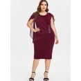 thumbnail image 2 of AURA Women's Plus Size Chiffon Ruffle Flattering Cape Sleeve Bodycon Pencil Dress, 2 of 4