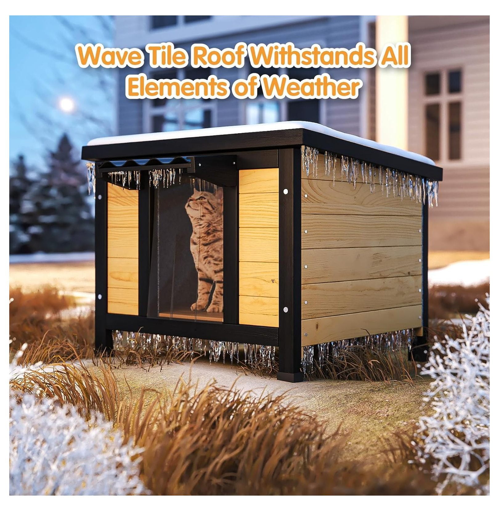 Outdoor Cat House Insulated, Waterproof Feral Cat Shelter for Multiple Cats, Raised Floor, 21.3"L x 19.9"W, Black