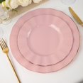 thumbnail image 2 of Paquete de 10 platos Efavormart redondos de plástico de 23 cm, color rosa empolvado, desechables con borde ondulado dorado para bodas, recepciones al aire libre, banquetes y cenas festivas., 2 of 8