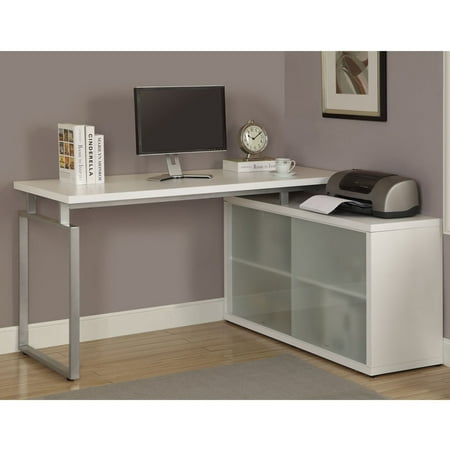 Monarch Specialties White L Shaped Desk With Frosted Glass Com Monarch Specialties White L Shaped Desk With Frosted Glass