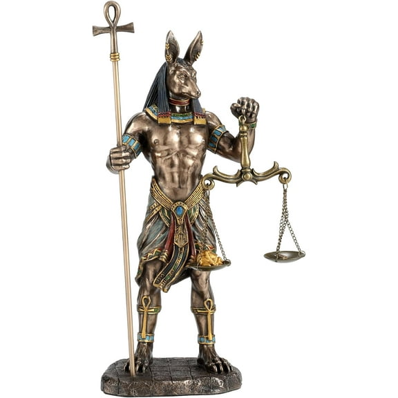 Veronese Design 10 5/8 Inch Anubis Holding Ankh Staff and Scale Resin Sculpture Cold Cast Bronze