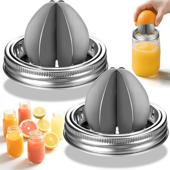 MasonJar Juicer Lid, Stainless Steel Juicer Manual/Citrus Reamer/Lemon Squeezer for Wide Mouth MasonJar Accessories,2 * extruder,Silver